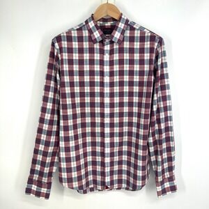 UNTUCKit Wrinkle Free Slim Fit Button Up LS Denner Shirt Mens‎ L Red White Blue